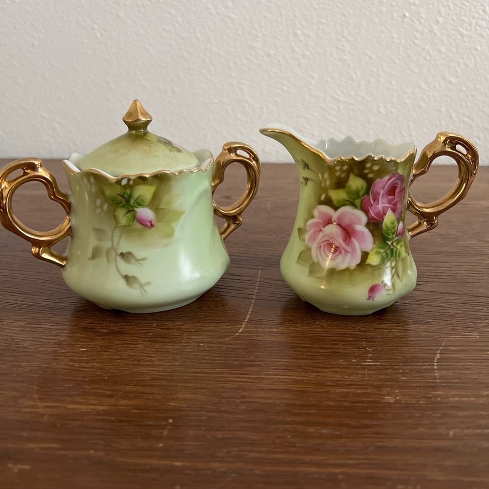 Vintage Lefton China NE3066 Creamer & Sugar Set – Hand Painted Roses & Gold Trim